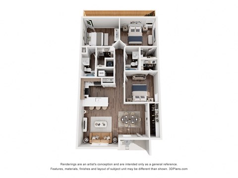 Floor plan for 3 beds, 2 baths, 1191 sqft